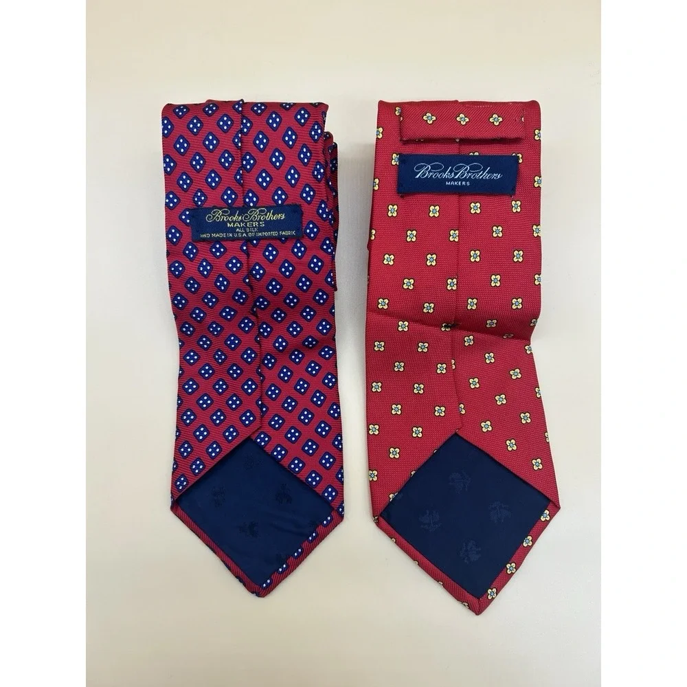 Brooks Brothers Makers Silk Neck Ties Lot of 2 Red Geometric Floral USA